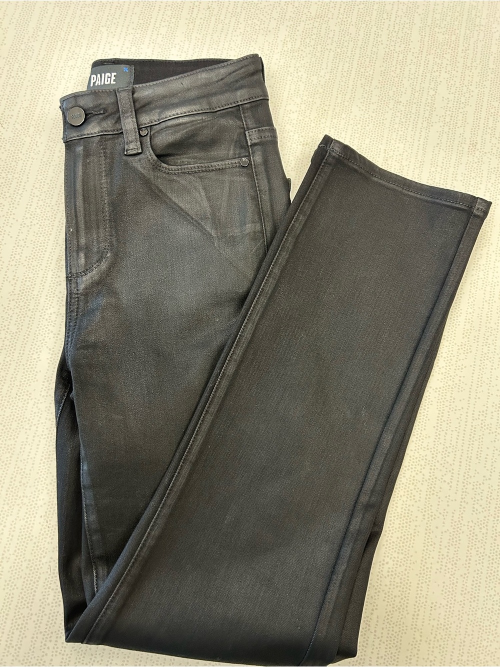 PAIGE Cindy Coated Black Straight-Leg Jeans, size 25 - Picture 10 of 14